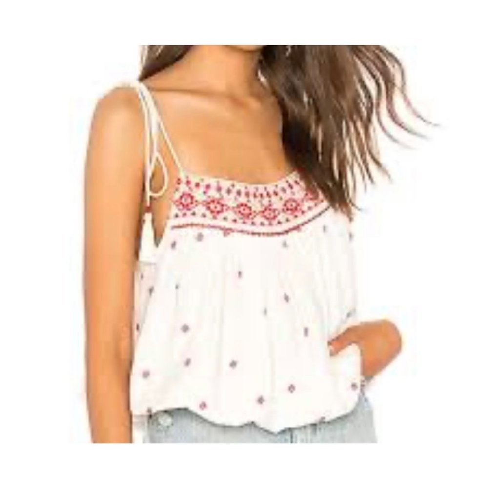 Free People Eternal Love Top Embroidered Off White Lightweight Sz L